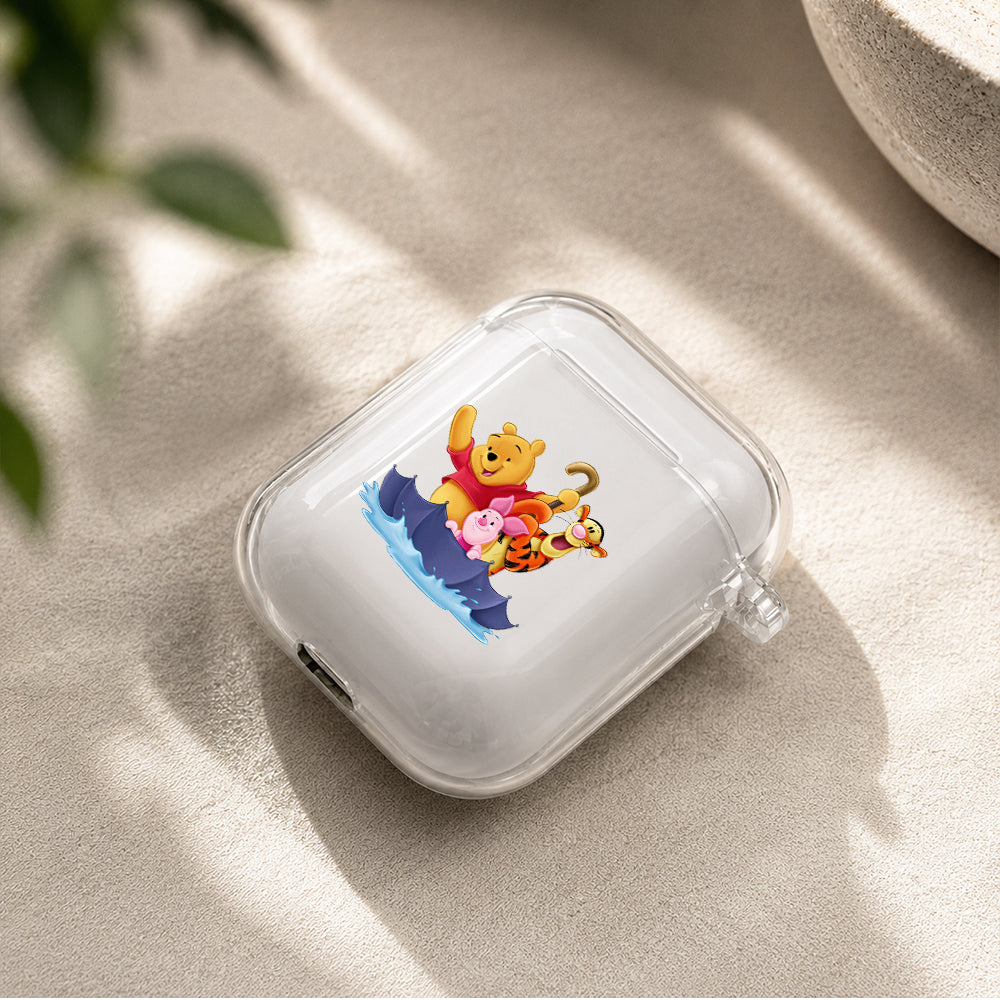 Winnie And Friend Ride The Umbrella Protective Clear Case Cover For Apple Airpods | Soft Silicone AirPods 1 / 2 Case | Protective Cover