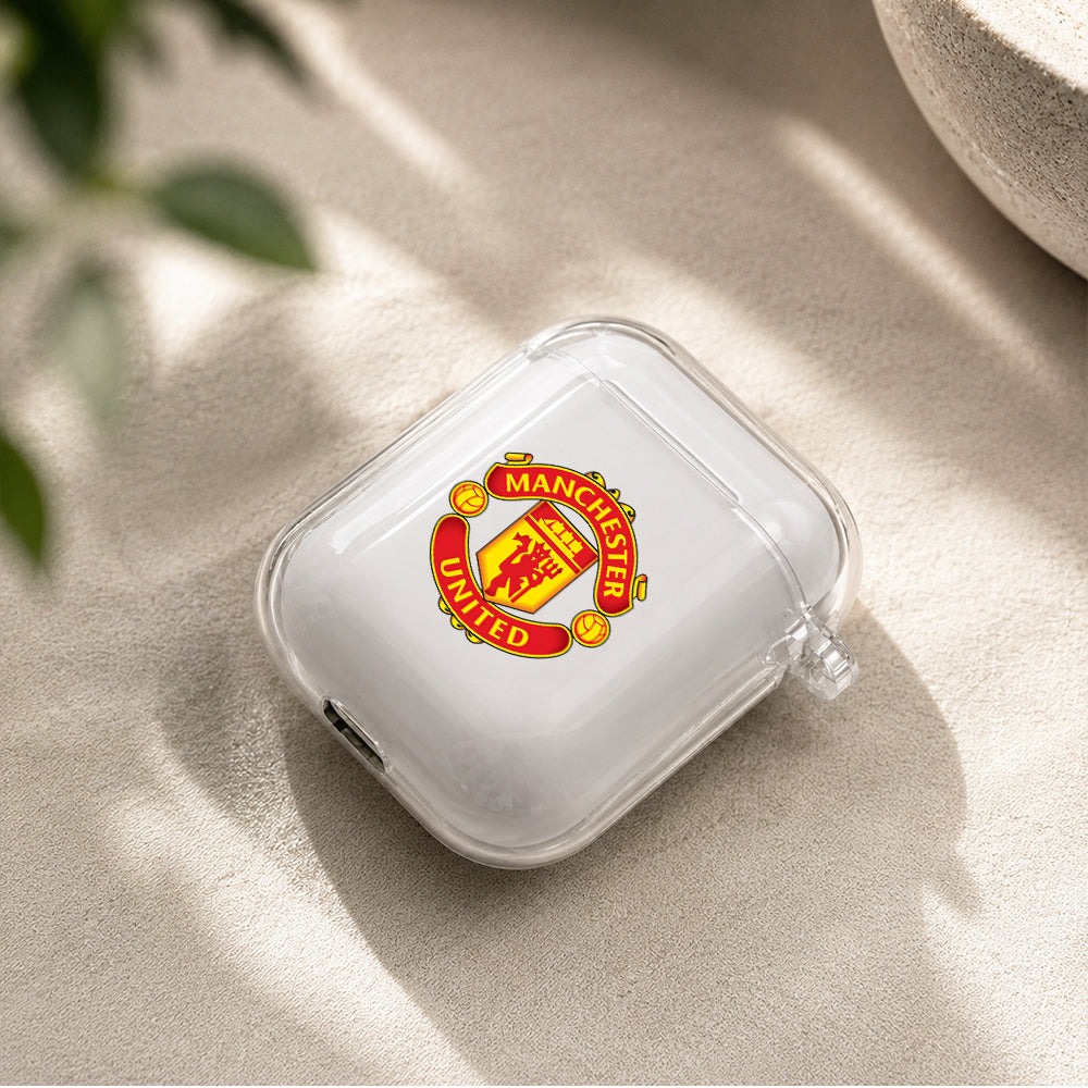 Manchester United FC Logo Protective Clear Case Cover For Apple Airpods | Soft Silicone AirPods 1 / 2 Case | Protective Cover