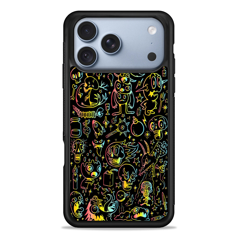Doodle Monsters Black iPhone 18 Pro Case - iPhone 18 Pro Silicone Case