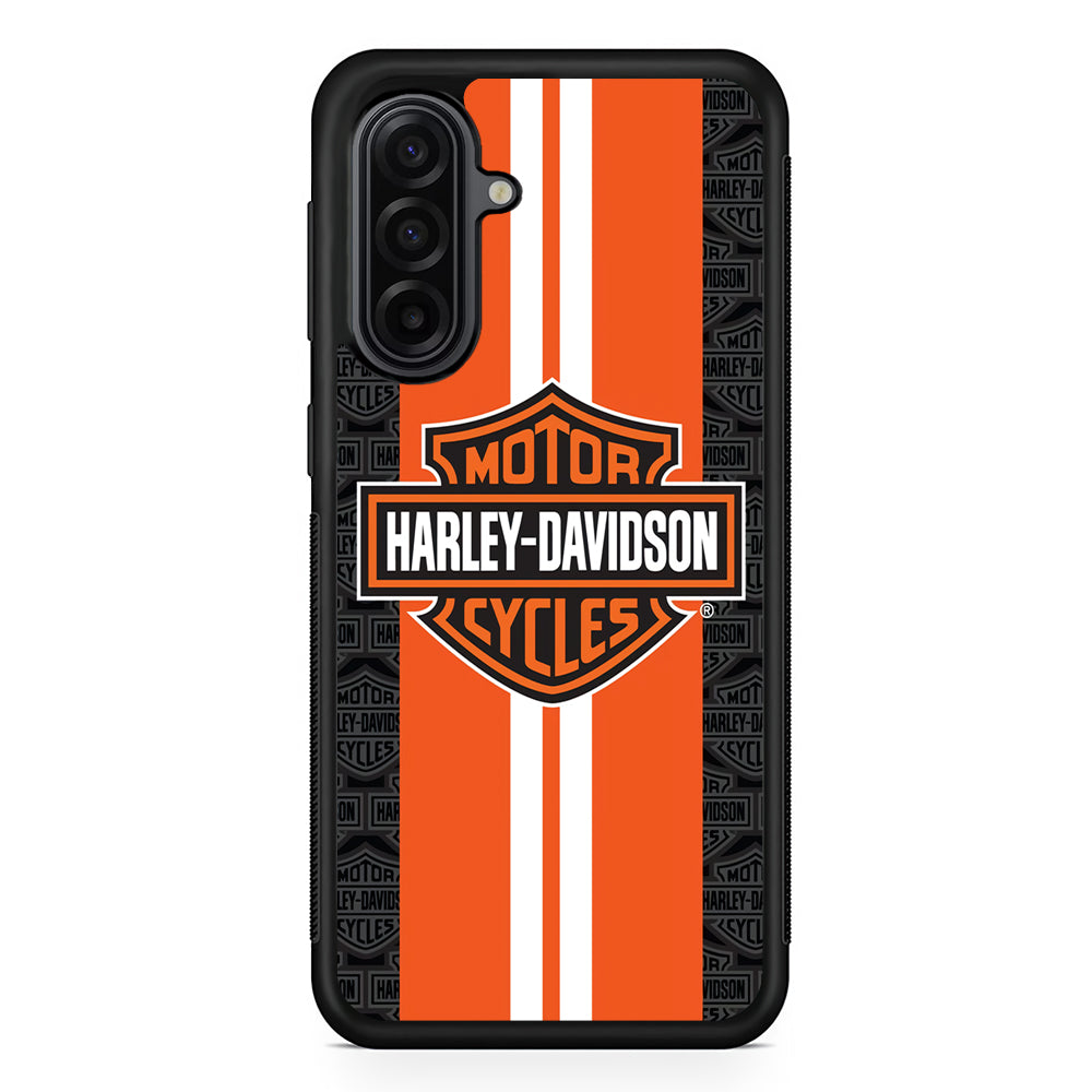 Harley Davidson White Striped Orange Samsung Galaxy A17 Case | Durable Rubber Samsung Galaxy A17 Phone Case