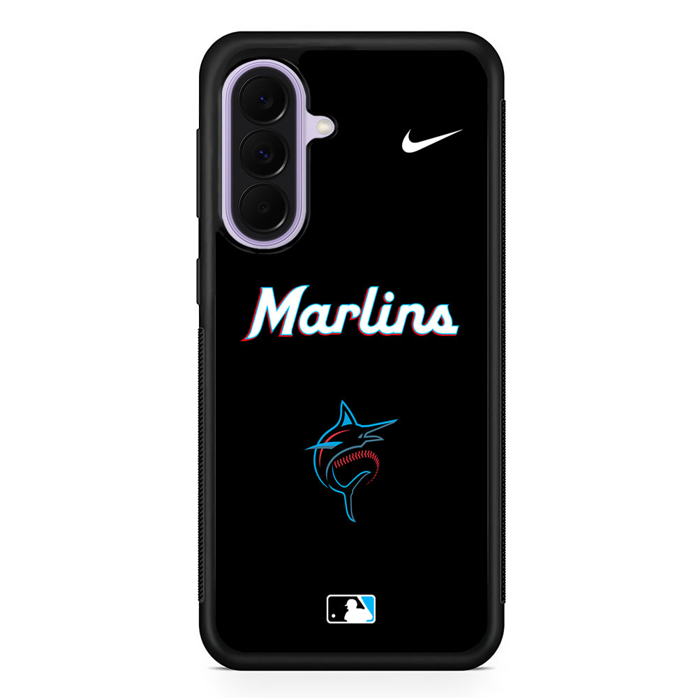 MLB Miami Marlins Black Nike Samsung Galaxy A37 Case | Samsung Galaxy A37 Rubber Protective Case