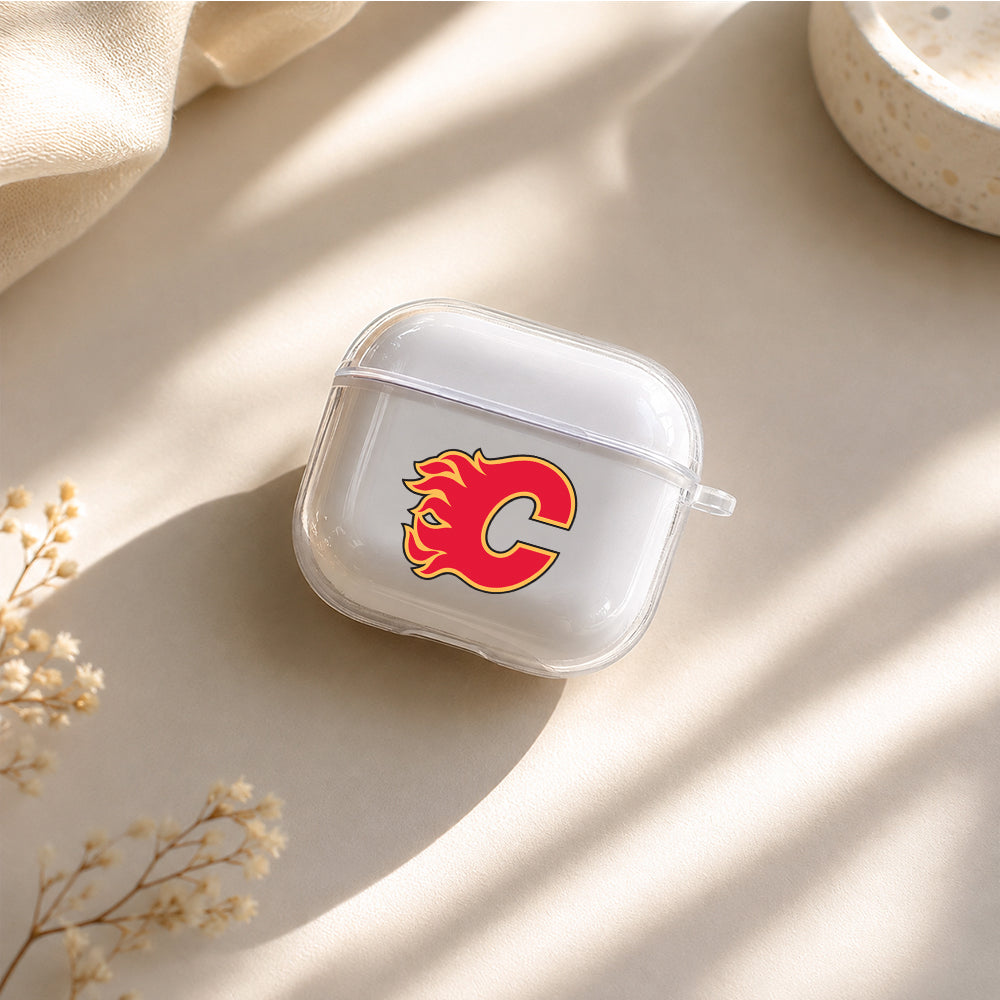 NHL Calgary Flames Logo Protective Apple Airpods 4 Clear Case - Durable Clear Protection