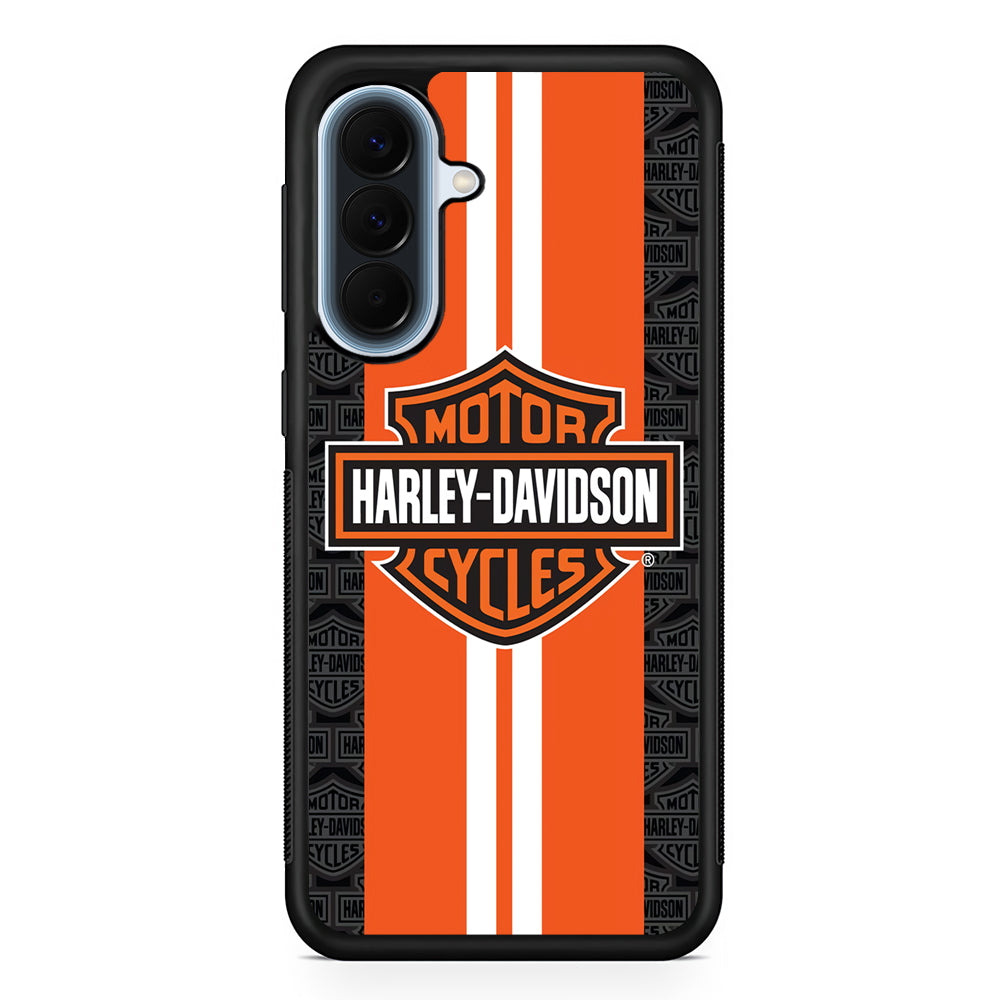 Harley Davidson White Striped Orange Samsung Galaxy A57 Case | Slim Samsung Galaxy A57 Protective Case