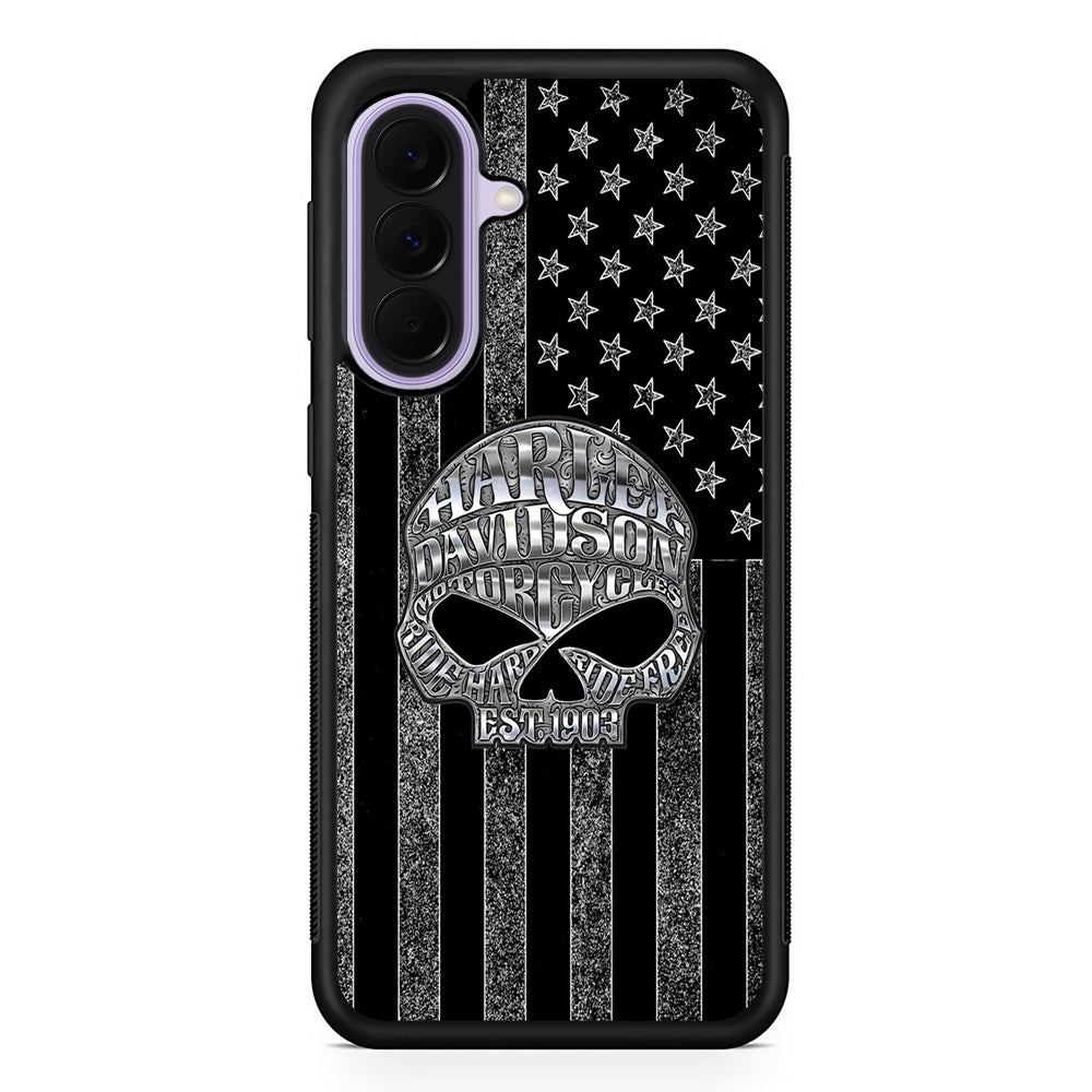 Harley Davidson US Flag Silver Samsung Galaxy A37 Case | Samsung Galaxy A37 Rubber Protective Case