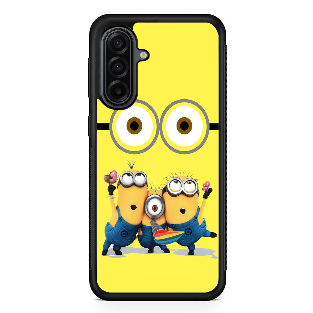 Eyes and Three Minions Samsung Galaxy A17 Case | Durable Rubber Samsung Galaxy A17 Phone Case