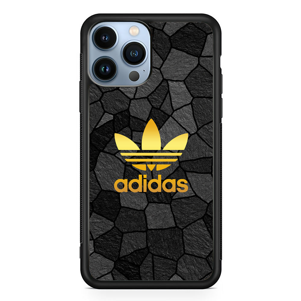 Adidas Gold Rock Patern iPhone 14 Pro Max Case-Mobile Phone Case-Rubber Black (2D Case)-Altracase