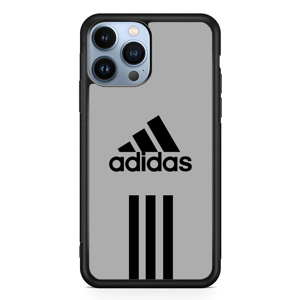 Adidas Gray Three Lines iPhone 15 Pro Max Case-Mobile Phone Case-Rubber Black (2D Case)-Altracase