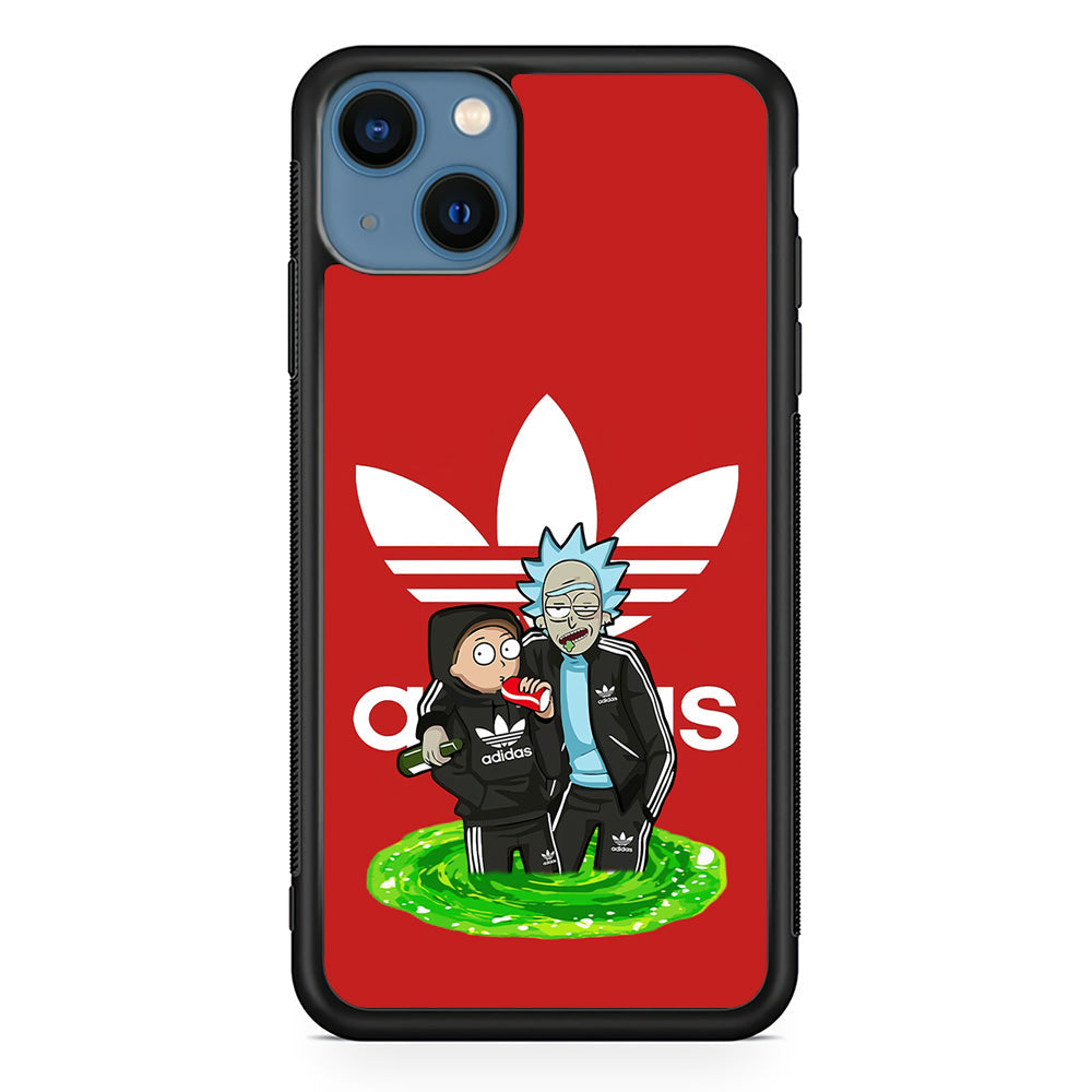 Adidas Rick and Morty Portal iPhone 14 Case-Mobile Phone Case-Rubber Black (2D Case)-Altracase