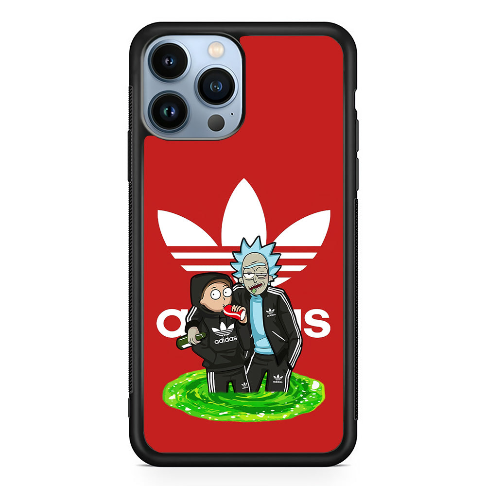 Adidas Rick and Morty Portal iPhone 14 Pro Max Case-Mobile Phone Case-Rubber Black (2D Case)-Altracase