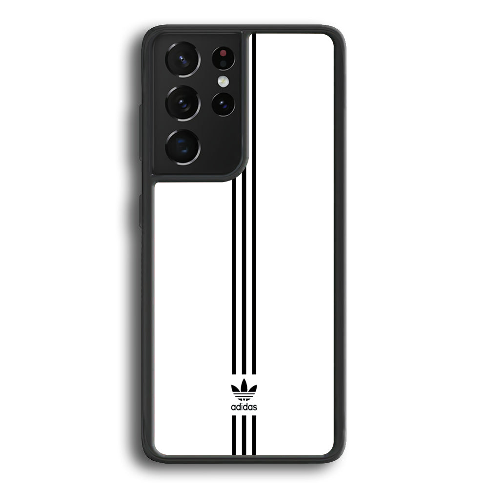 Adidas White Three Lines Samsung Galaxy S21 Ultra Case-Mobile Phone Case-Rubber Black (2D Case)-Altracase