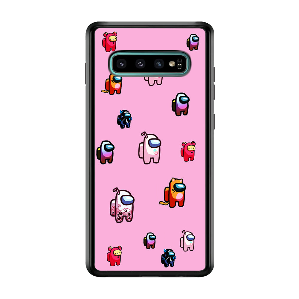 Among Us Cute Pink Samsung Galaxy S10 Case-Phone Case-Rubber Black (2D Case)-Altracase