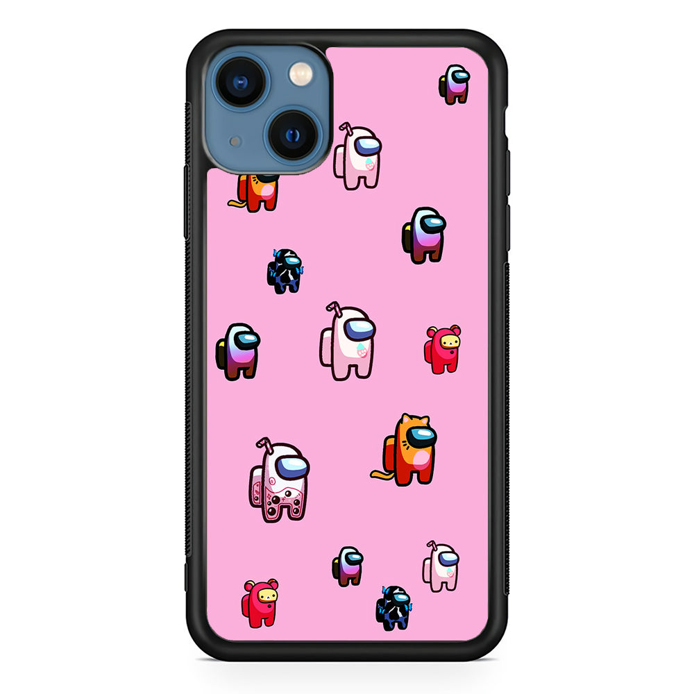 Among Us Cute Pink iPhone 15 Plus Case-Phone Case-Rubber Black (2D Case)-Altracase