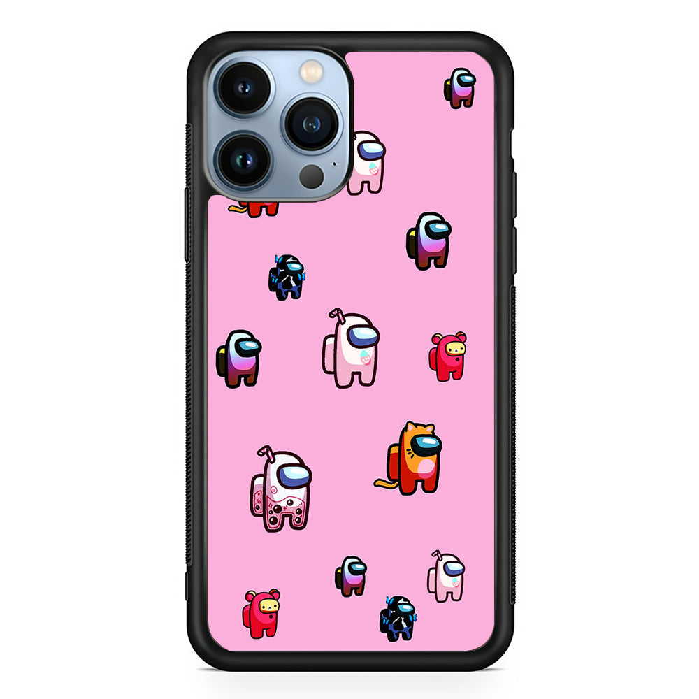 Among Us Cute Pink iPhone 14 Pro Max Case-Phone Case-Rubber Black (2D Case)-Altracase