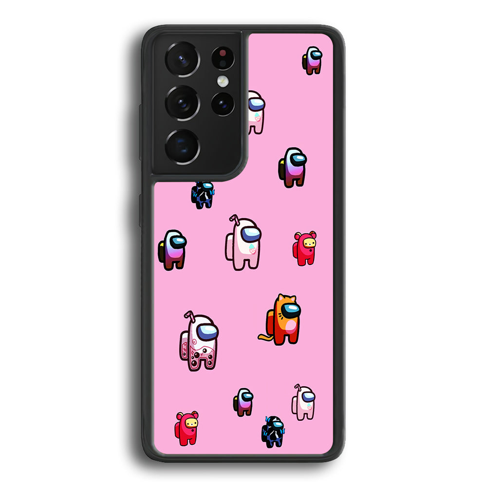 Among Us Cute Pink Samsung Galaxy S21 Ultra Case-Phone Case-Rubber Black (2D Case)-Altracase