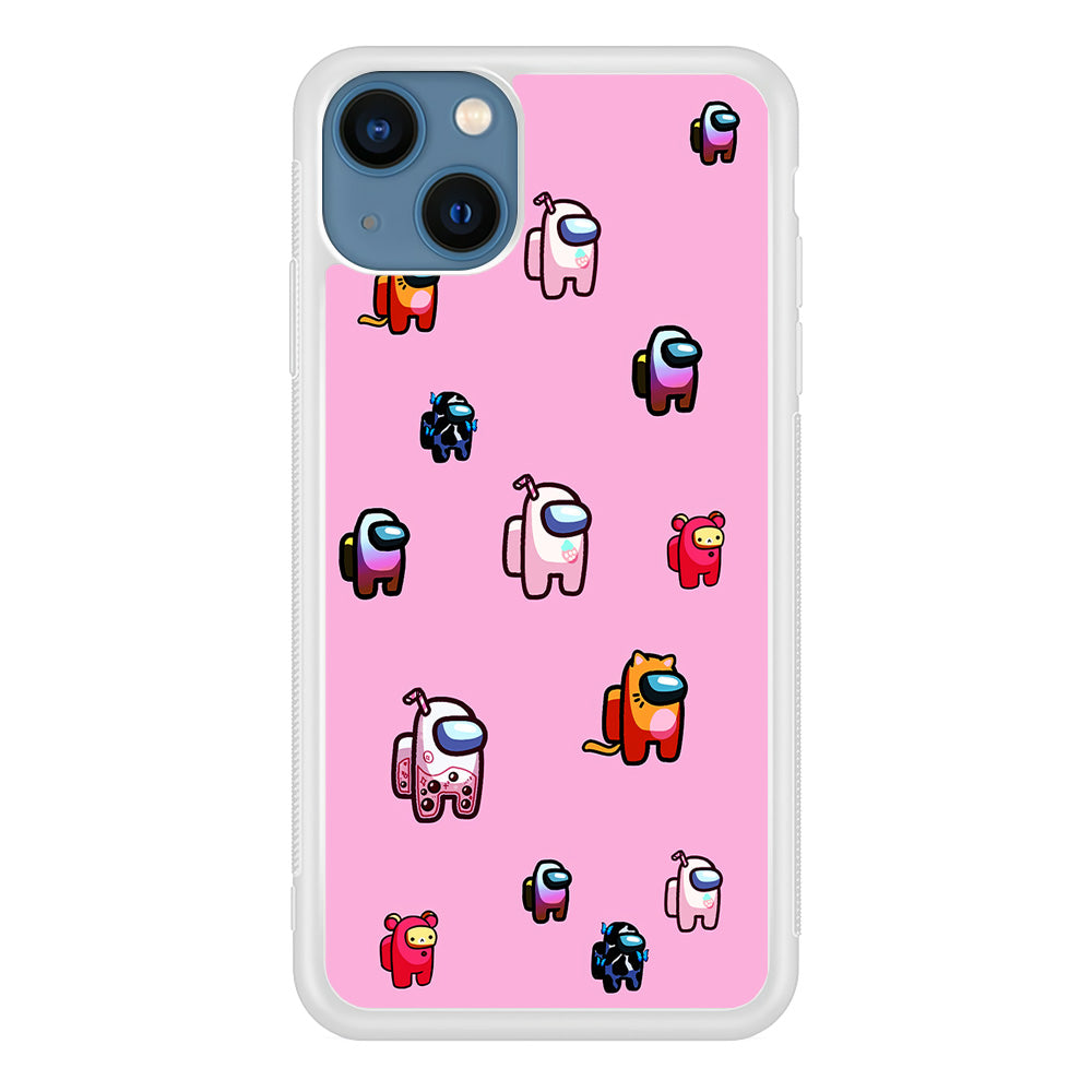 Among Us Cute Pink iPhone 15 Plus Case-Phone Case-Rubber White (2D Case)-Altracase