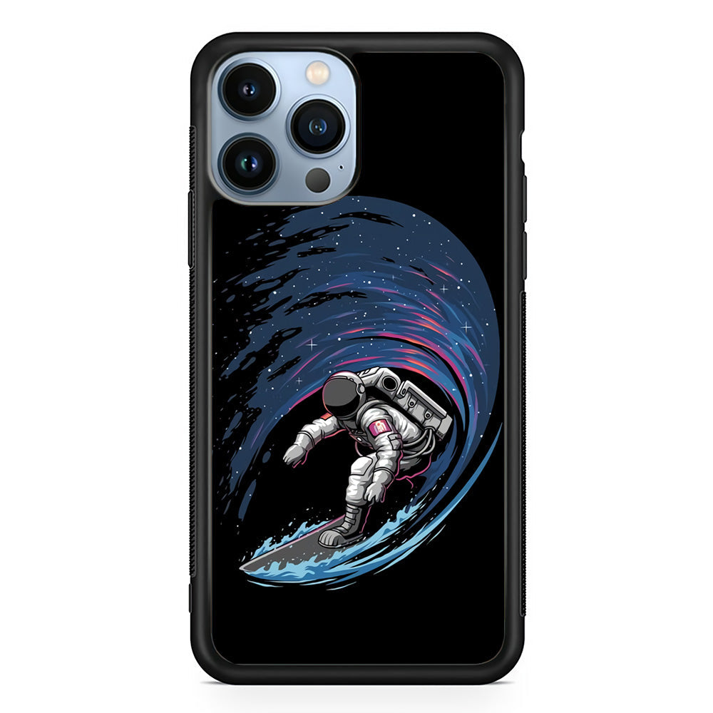 Astronaut Surfing The Sky iPhone 14 Pro Max Case-Phone Case-Rubber Black (2D Case)-Altracase