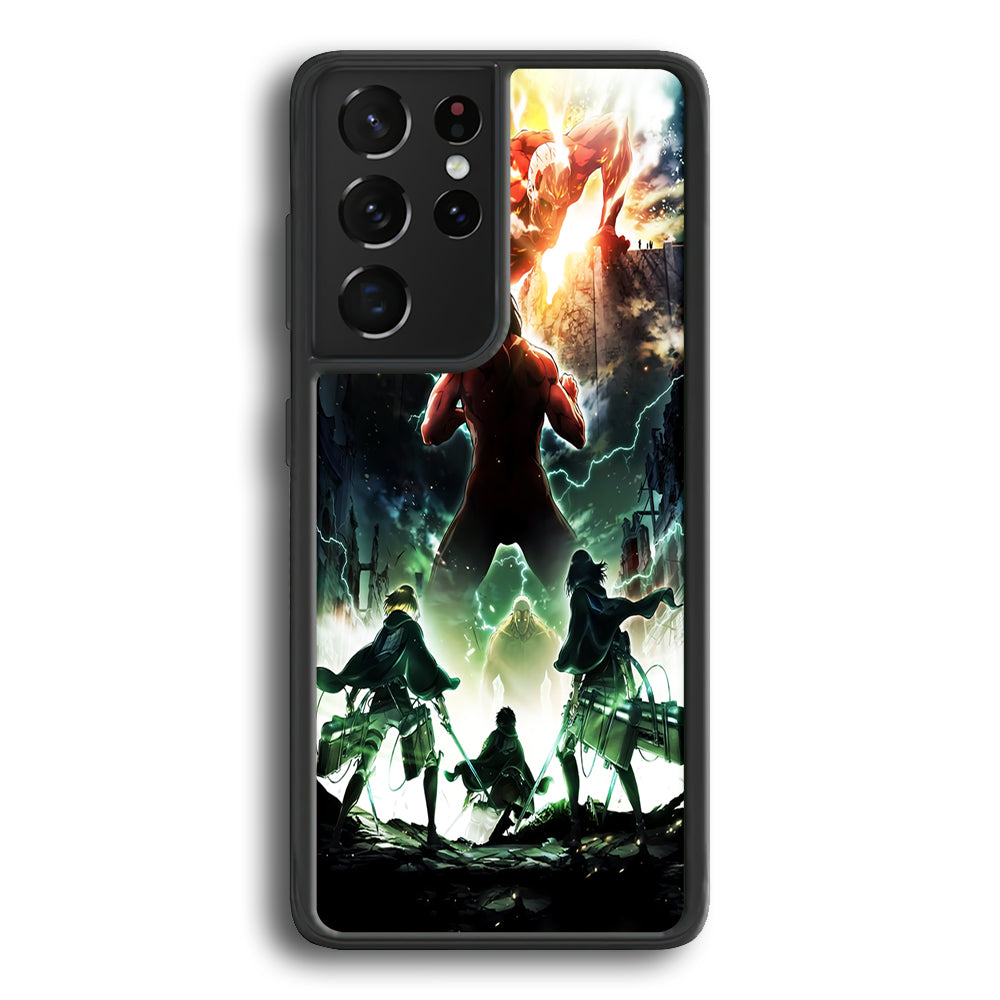 Attack On Titan Broken Wall Samsung Galaxy S21 Ultra Case-Phone Case-Rubber Black (2D Case)-Altracase