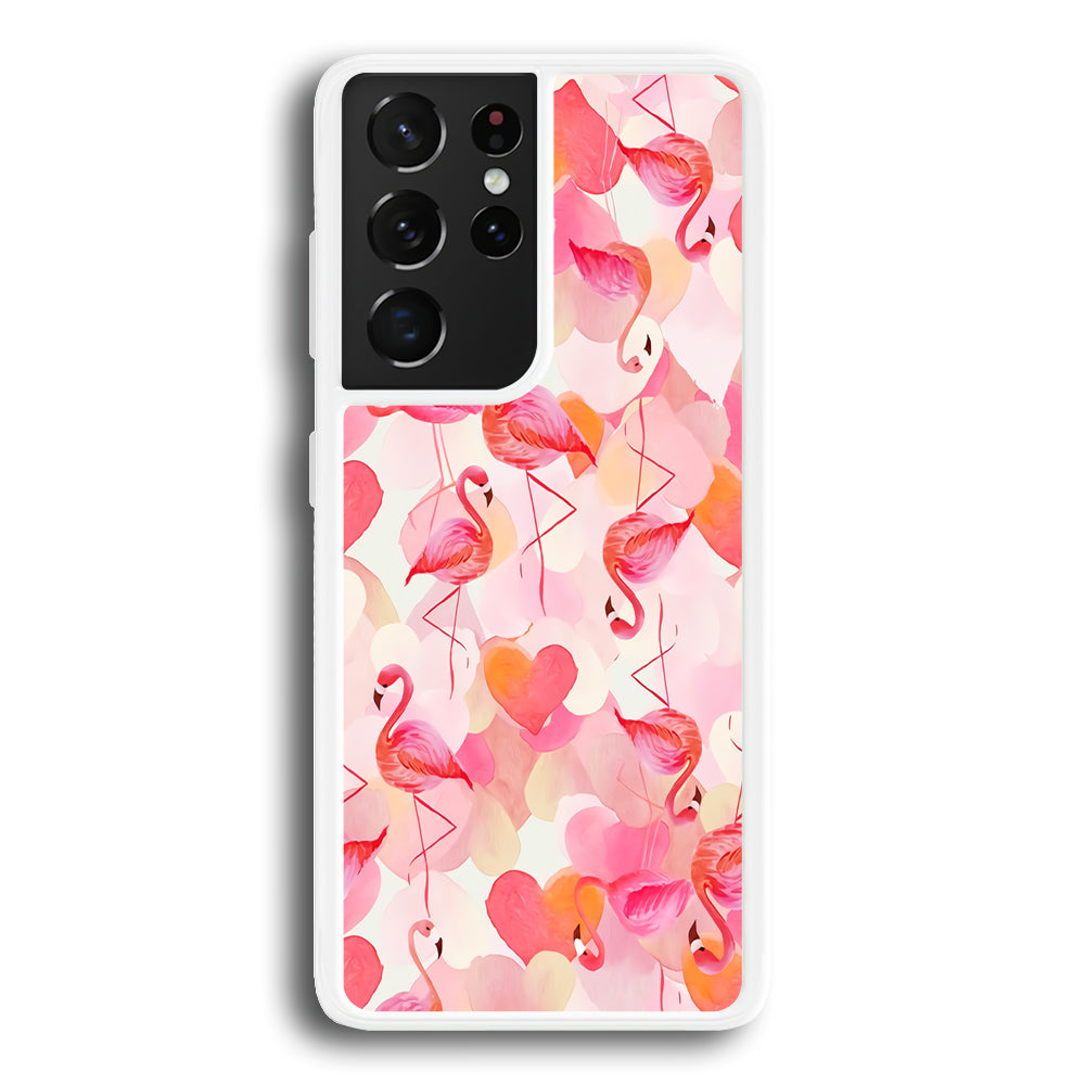 Beautiful Flamingo Art Samsung Galaxy S21 Ultra Case-Phone Case-Rubber White (2D Case)-Altracase