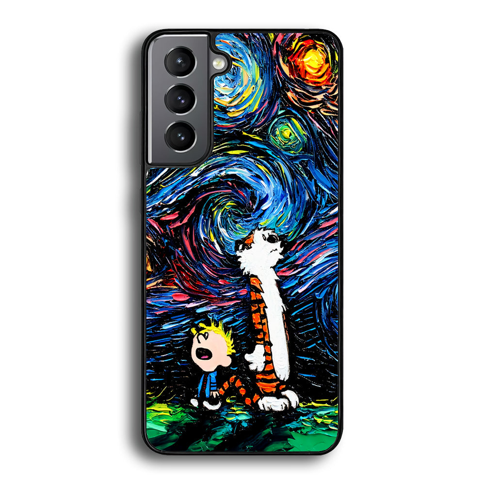 Calvin and Hobbes Starry Night Samsung Galaxy S24 Plus Case-Phone Case-Rubber Black (2D Case)-Altracase