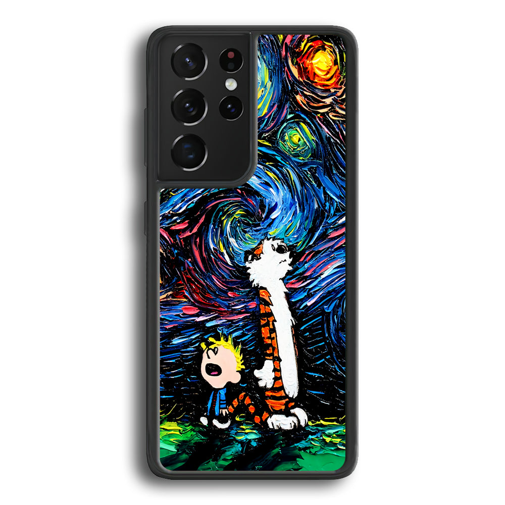 Calvin and Hobbes Starry Night Samsung Galaxy S21 Ultra Case-Phone Case-Rubber Black (2D Case)-Altracase