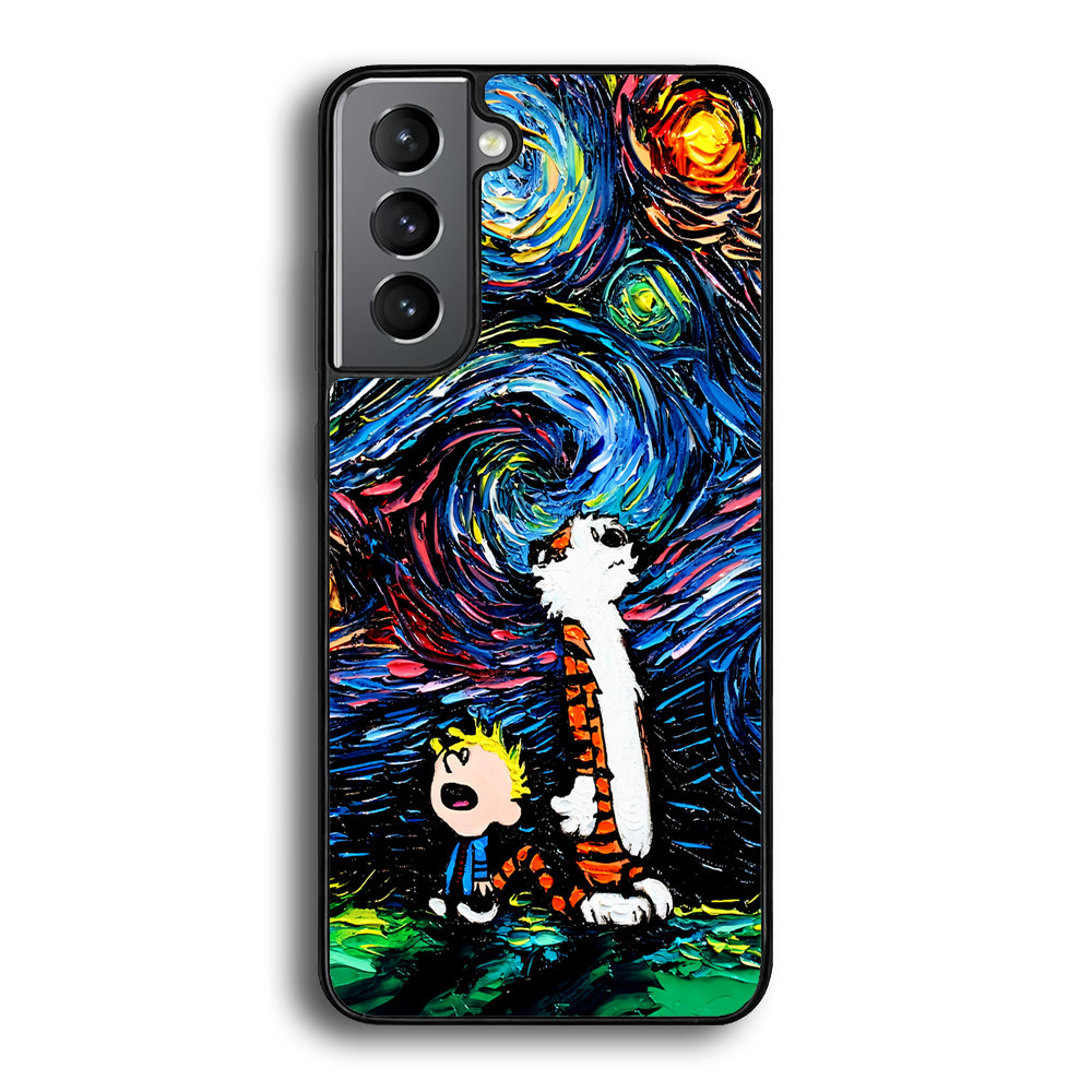Calvin and Hobbes Starry Night Samsung Galaxy S21 Case-Phone Case-Rubber Black (2D Case)-Altracase
