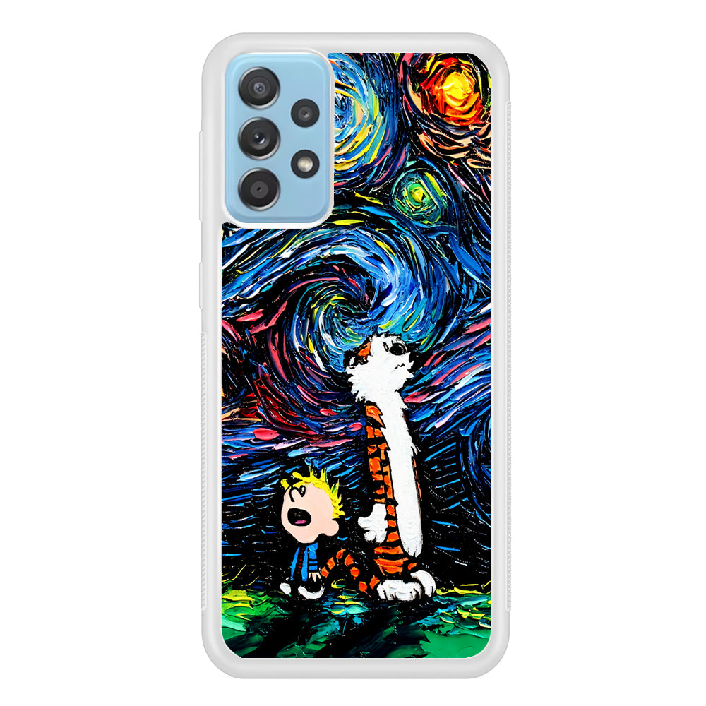 Calvin and Hobbes Starry Night Samsung Galaxy A52 Case-Phone Case-Rubber White (2D Case)-Altracase
