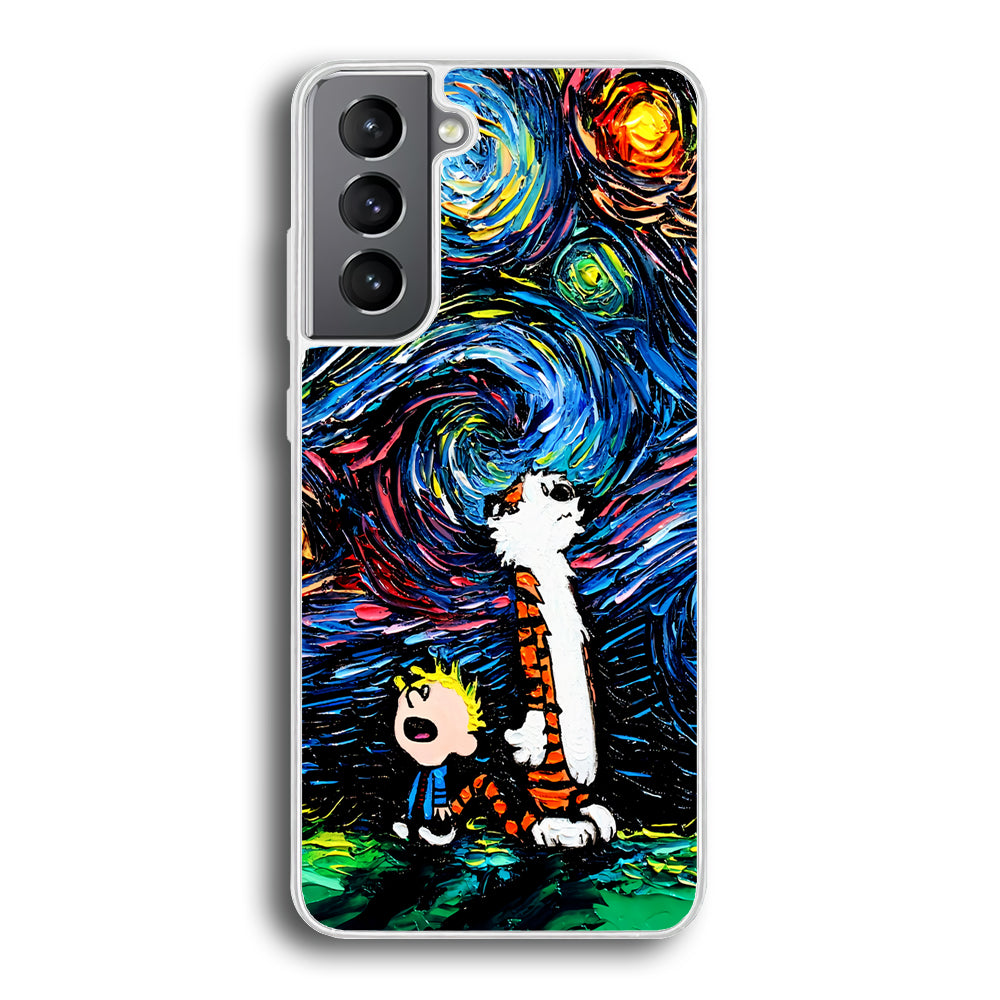 Calvin and Hobbes Starry Night Samsung Galaxy S21 Plus Case-Phone Case-Rubber White (2D Case)-Altracase