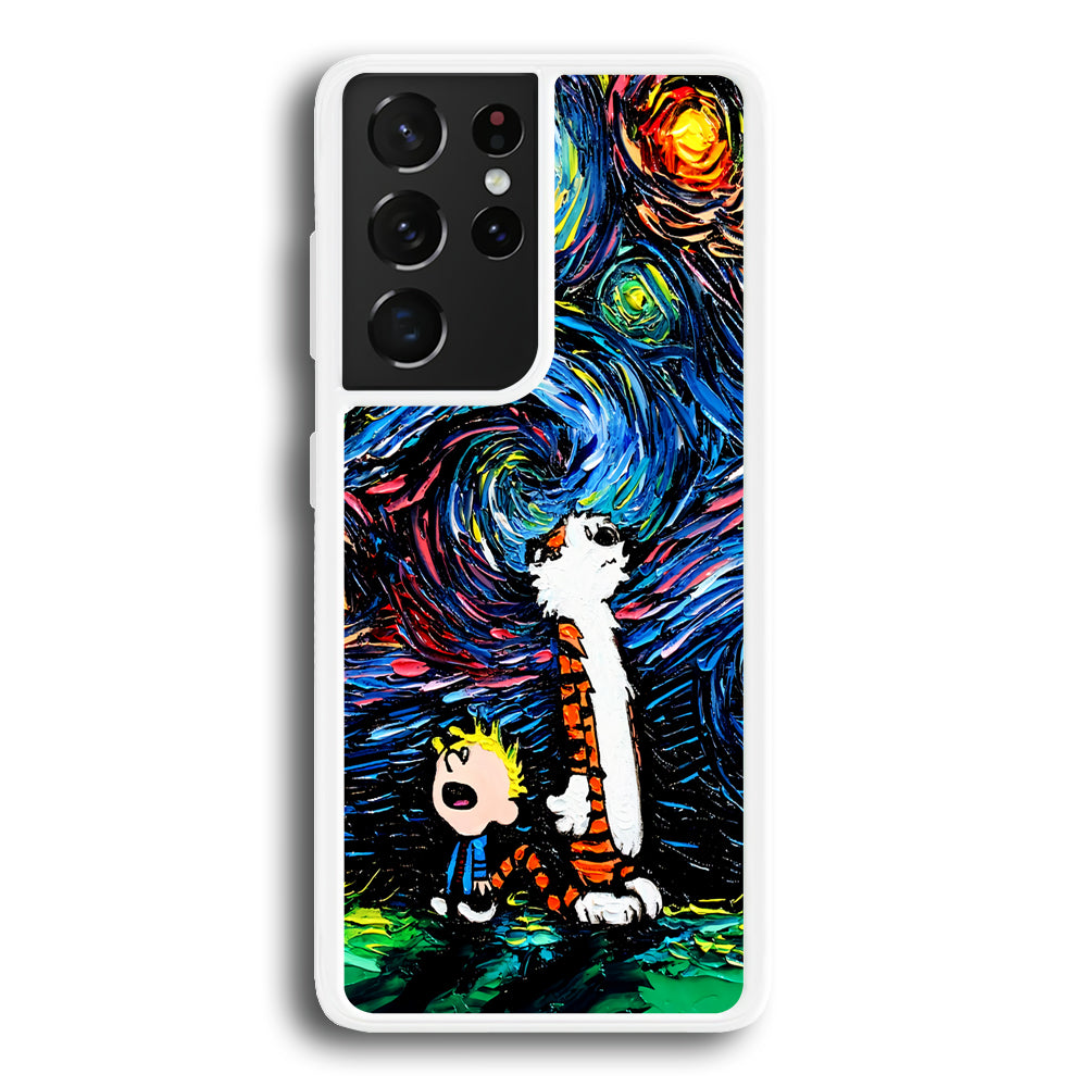 Calvin and Hobbes Starry Night Samsung Galaxy S21 Ultra Case-Phone Case-Rubber White (2D Case)-Altracase