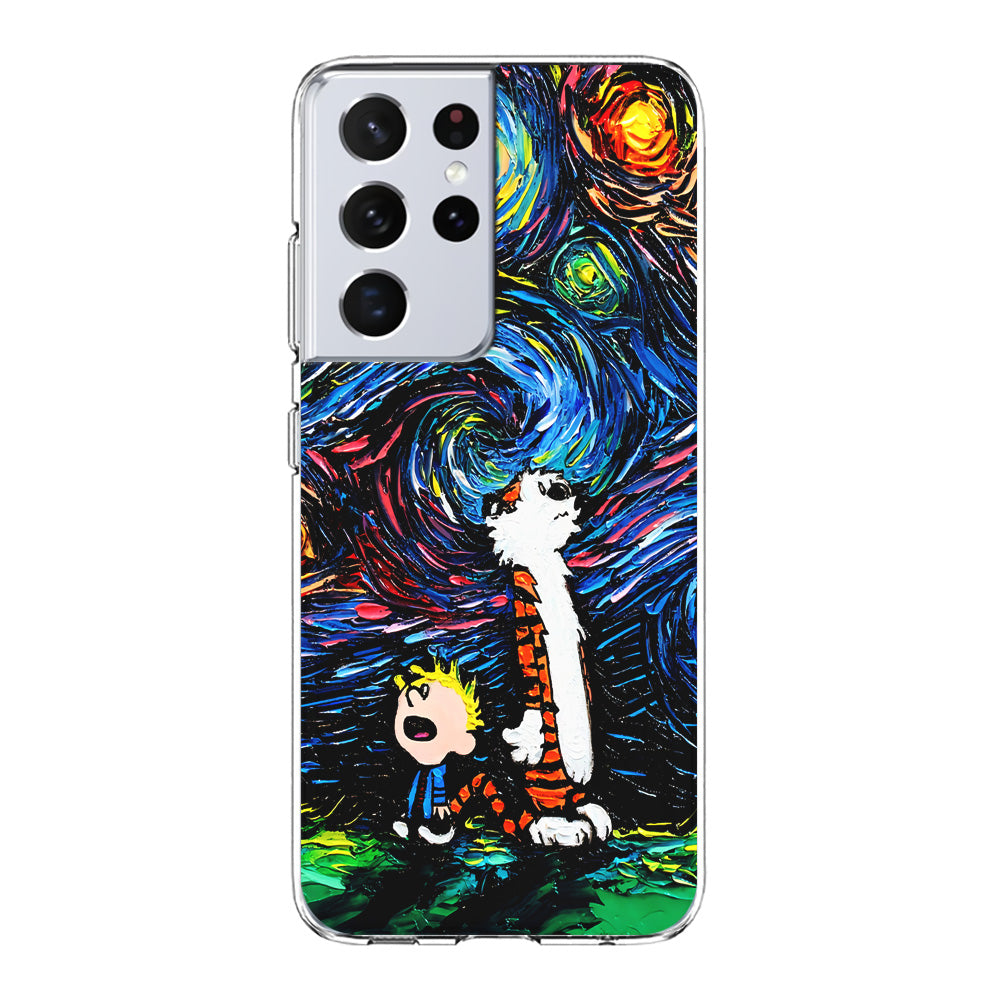Calvin and Hobbes Starry Night Samsung Galaxy S21 Ultra Case-Phone Case-Clear Soft Case-Altracase