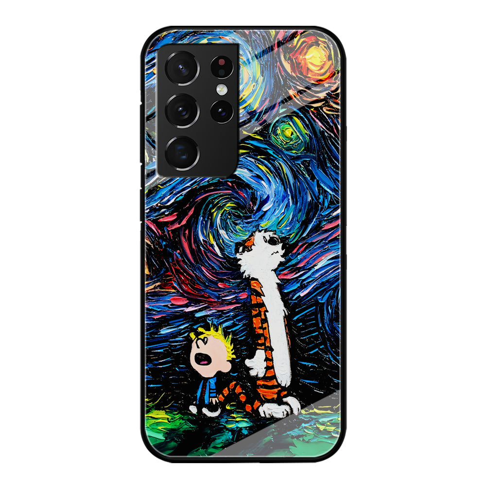 Calvin and Hobbes Starry Night Samsung Galaxy S22 Ultra Case-Phone Case-Tempered Glass Case-Altracase