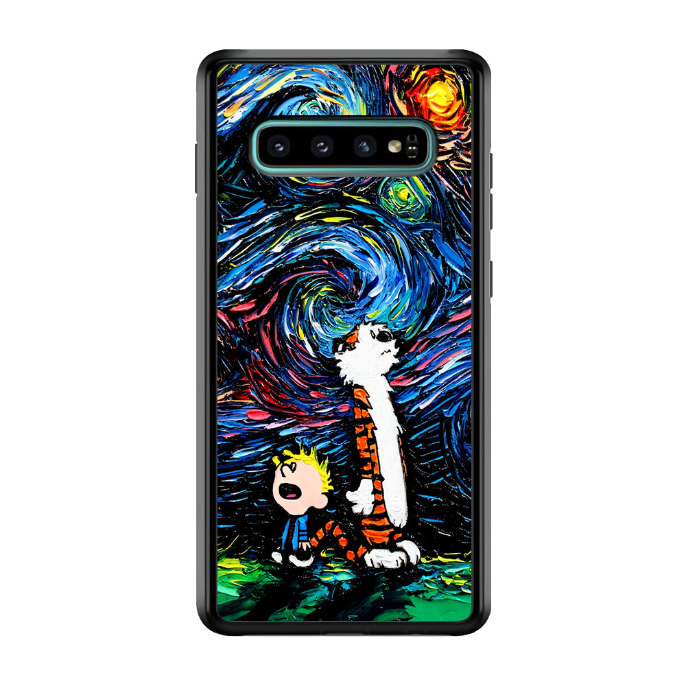 Calvin and Hobbes Starry Night Samsung Galaxy S10 Plus Case-Phone Case-Rubber Black (2D Case)-Altracase