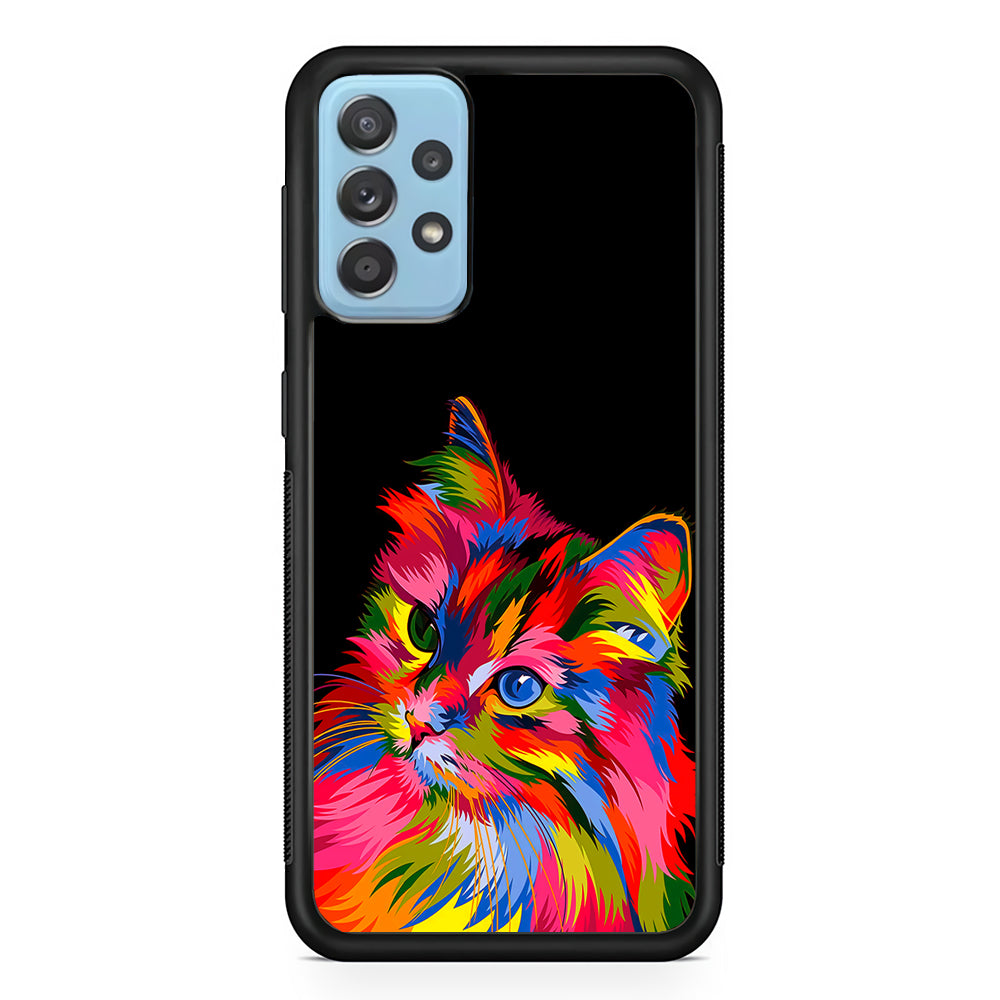 Cat Colorful Art Painting Samsung Galaxy A52 Case-Phone Case-Rubber Black (2D Case)-Altracase