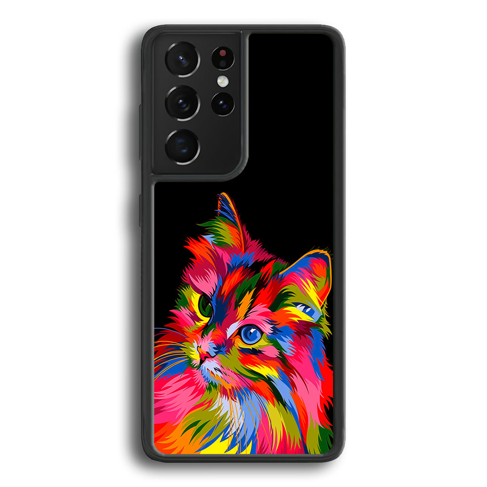 Cat Colorful Art Painting Samsung Galaxy S21 Ultra Case-Phone Case-Rubber Black (2D Case)-Altracase