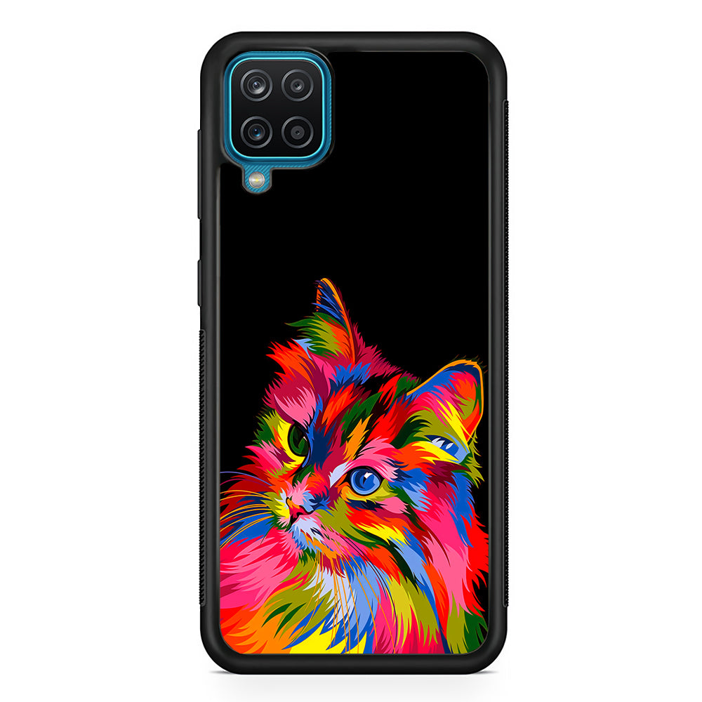 Cat Colorful Art Painting Samsung Galaxy A12 Case-Phone Case-Rubber Black (2D Case)-Altracase