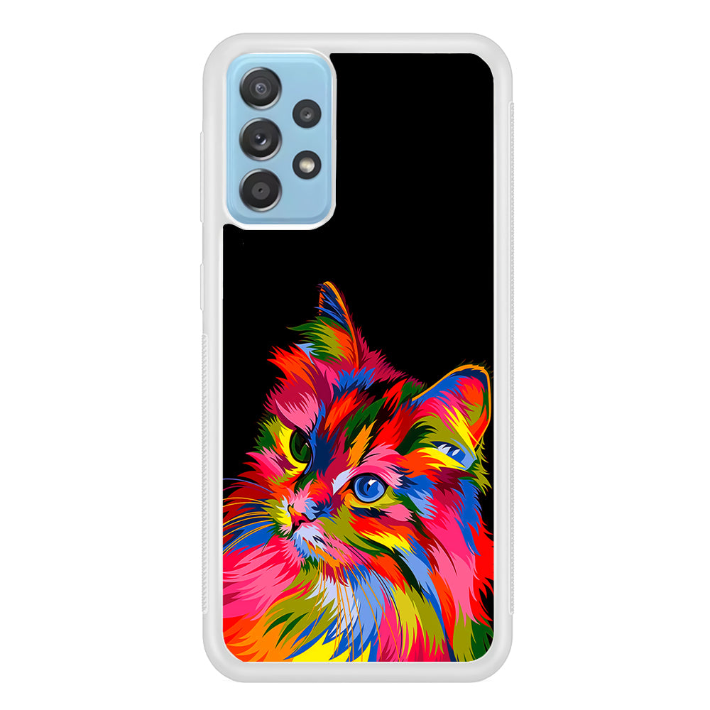 Cat Colorful Art Painting Samsung Galaxy A52 Case-Phone Case-Rubber White (2D Case)-Altracase