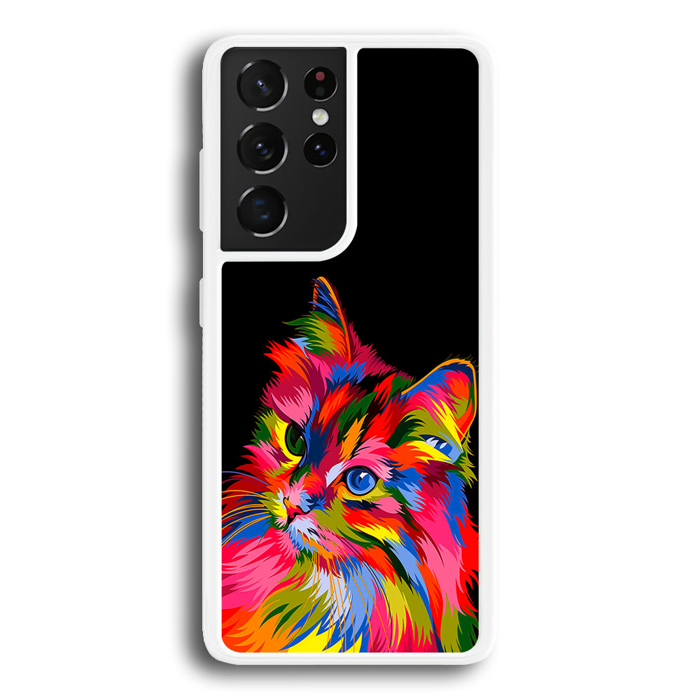Cat Colorful Art Painting Samsung Galaxy S21 Ultra Case-Phone Case-Rubber White (2D Case)-Altracase