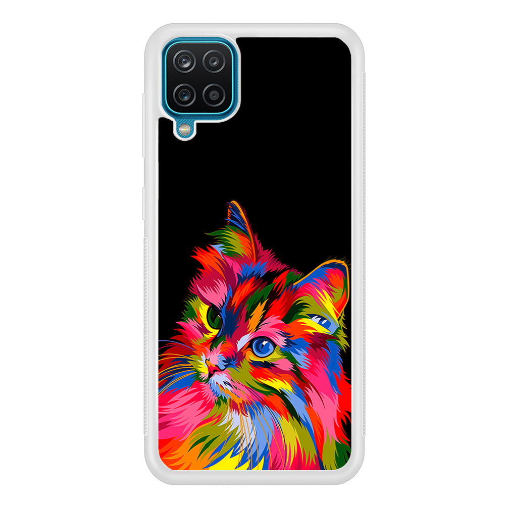 Cat Colorful Art Painting Samsung Galaxy A12 Case-Phone Case-Rubber White (2D Case)-Altracase