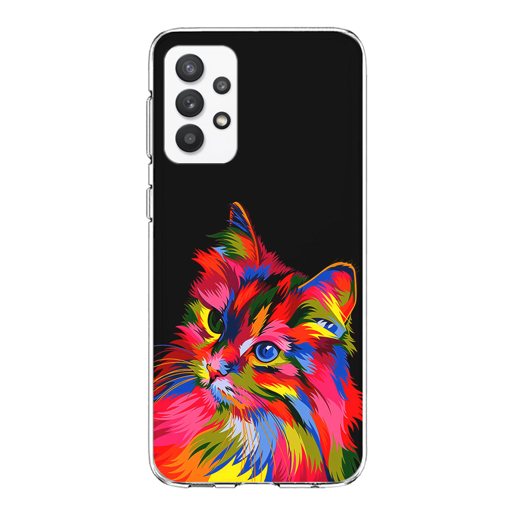 Cat Colorful Art Painting Samsung Galaxy A32 Case-Phone Case-Clear Soft Case-Altracase