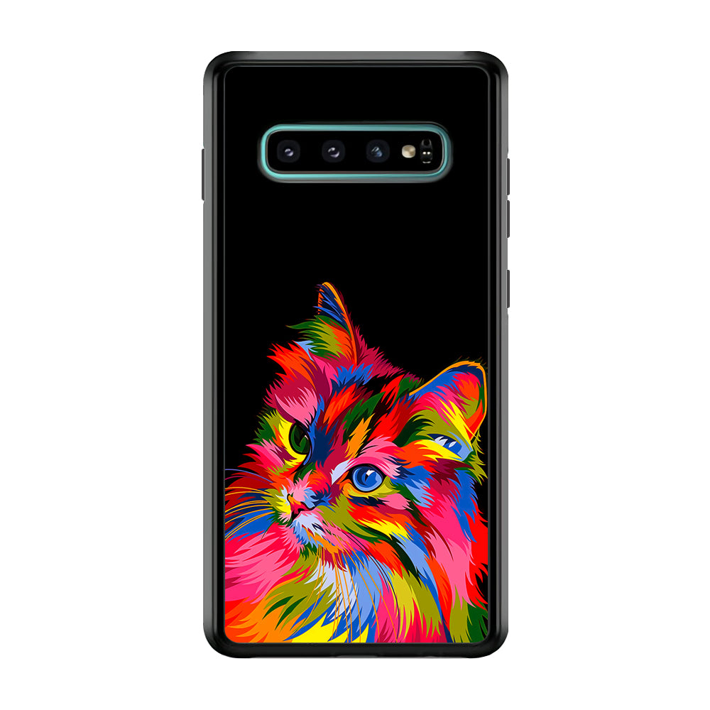 Cat Colorful Art Painting Samsung Galaxy S10 Plus Case-Phone Case-Rubber Black (2D Case)-Altracase