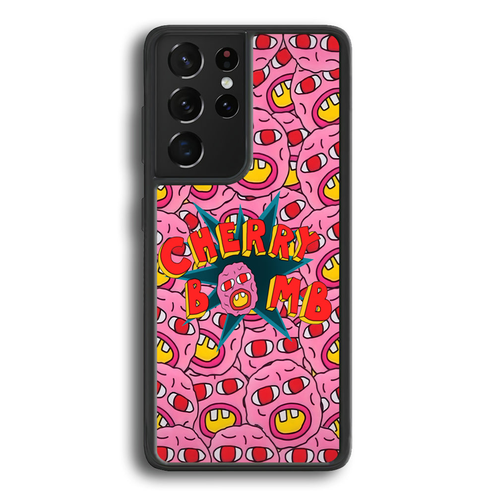 Cherry Bomb Face Sticker Samsung Galaxy S21 Ultra Case-Phone Case-Rubber Black (2D Case)-Altracase