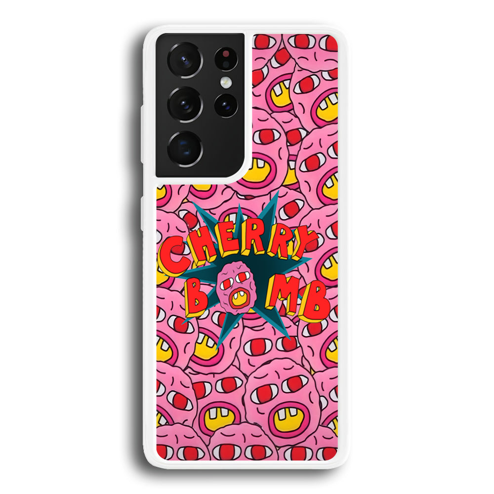 Cherry Bomb Face Sticker Samsung Galaxy S21 Ultra Case-Phone Case-Rubber White (2D Case)-Altracase