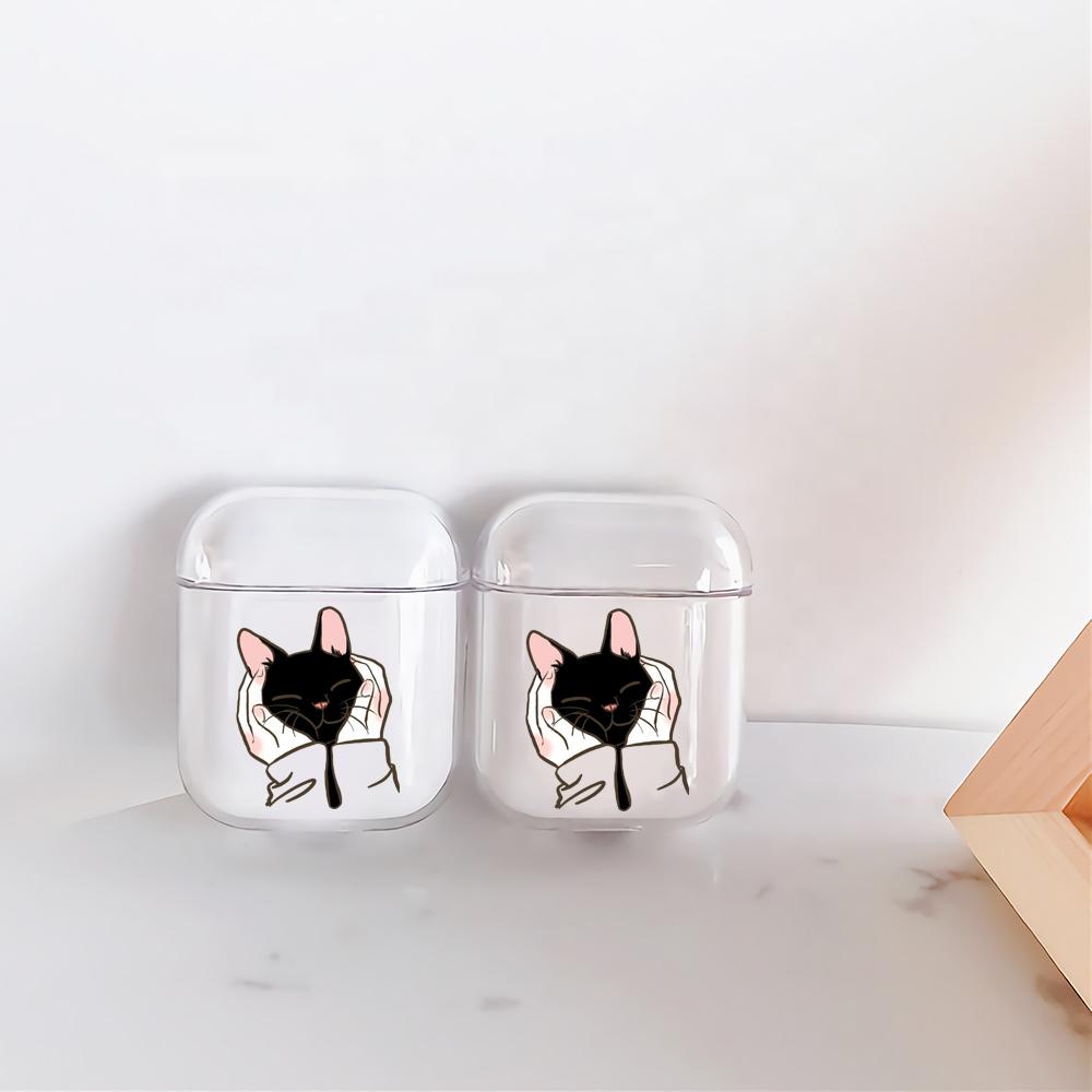 Cute Black Cat Hard Plastic Protective Clear Case Cover For Apple Airpods-AirPod Case-Altracase