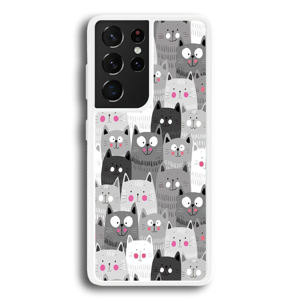 Cute Cat 001 Samsung Galaxy S21 Ultra Case-Phone Case-Rubber White (2D Case)-Altracase