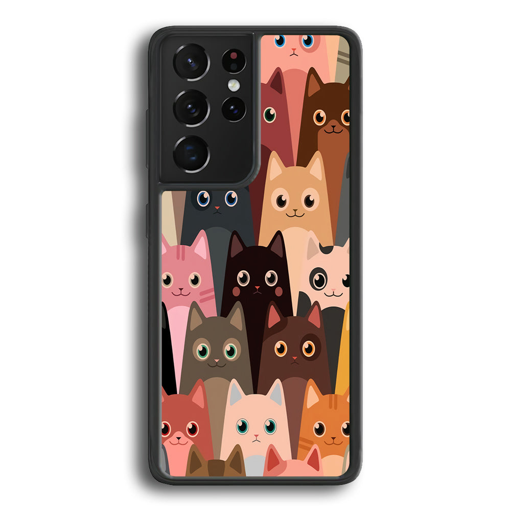 Cute Cat Doodle Samsung Galaxy S21 Ultra Case-Phone Case-Rubber Black (2D Case)-Altracase