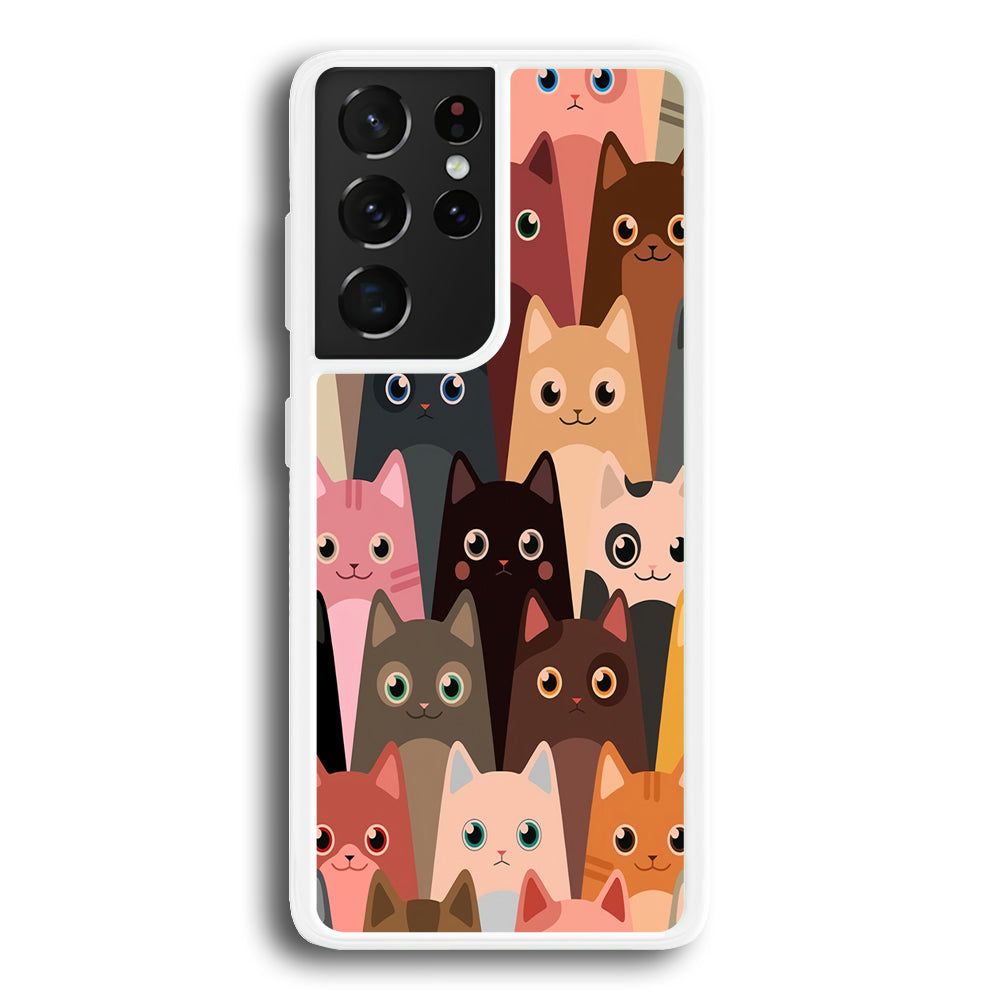 Cute Cat Doodle Samsung Galaxy S21 Ultra Case-Phone Case-Rubber White (2D Case)-Altracase