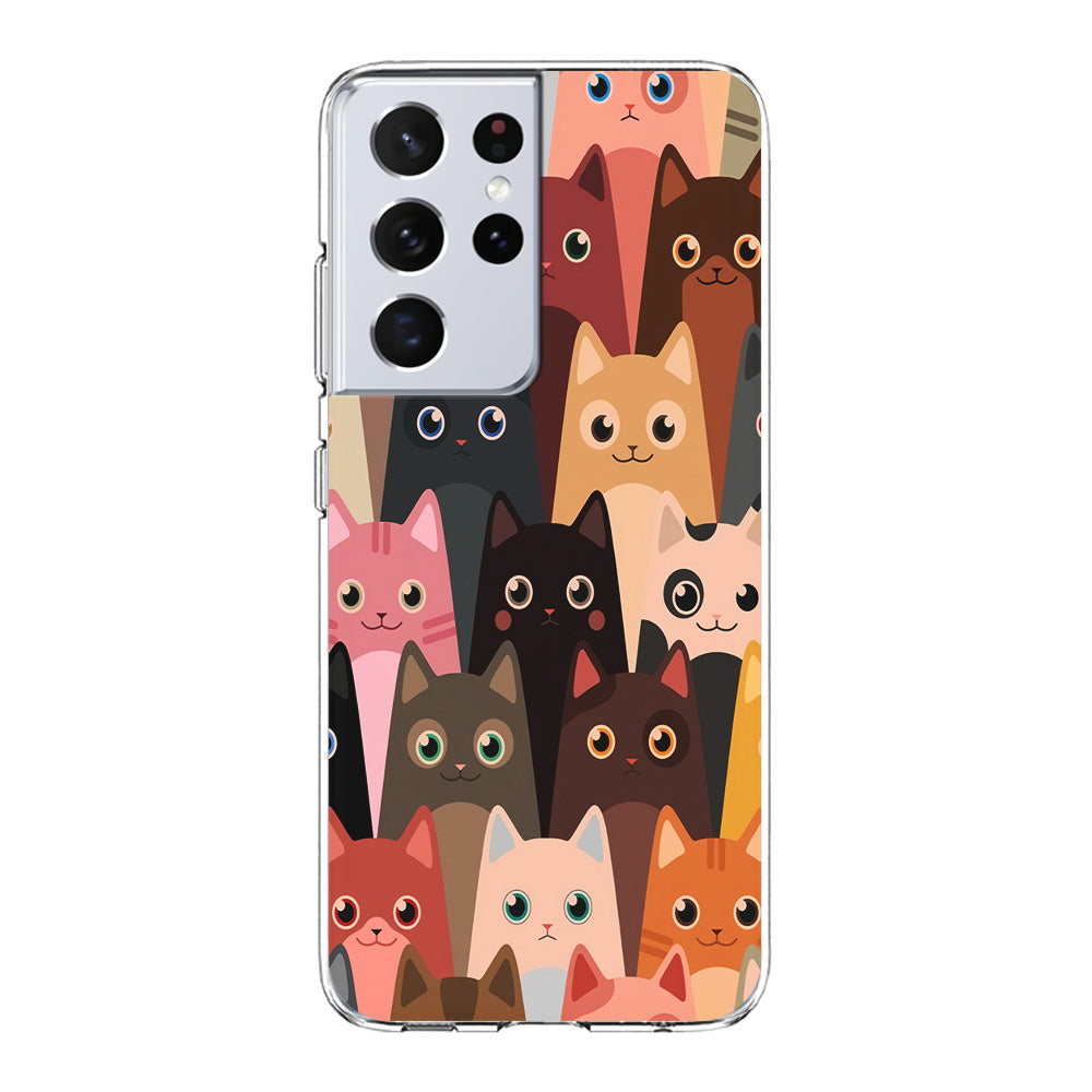 Cute Cat Doodle Samsung Galaxy S21 Ultra Case-Phone Case-Clear Soft Case-Altracase