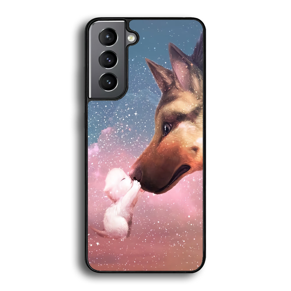 Cute Cat Kiss Dog Samsung Galaxy S21 Case-Phone Case-Rubber Black (2D Case)-Altracase