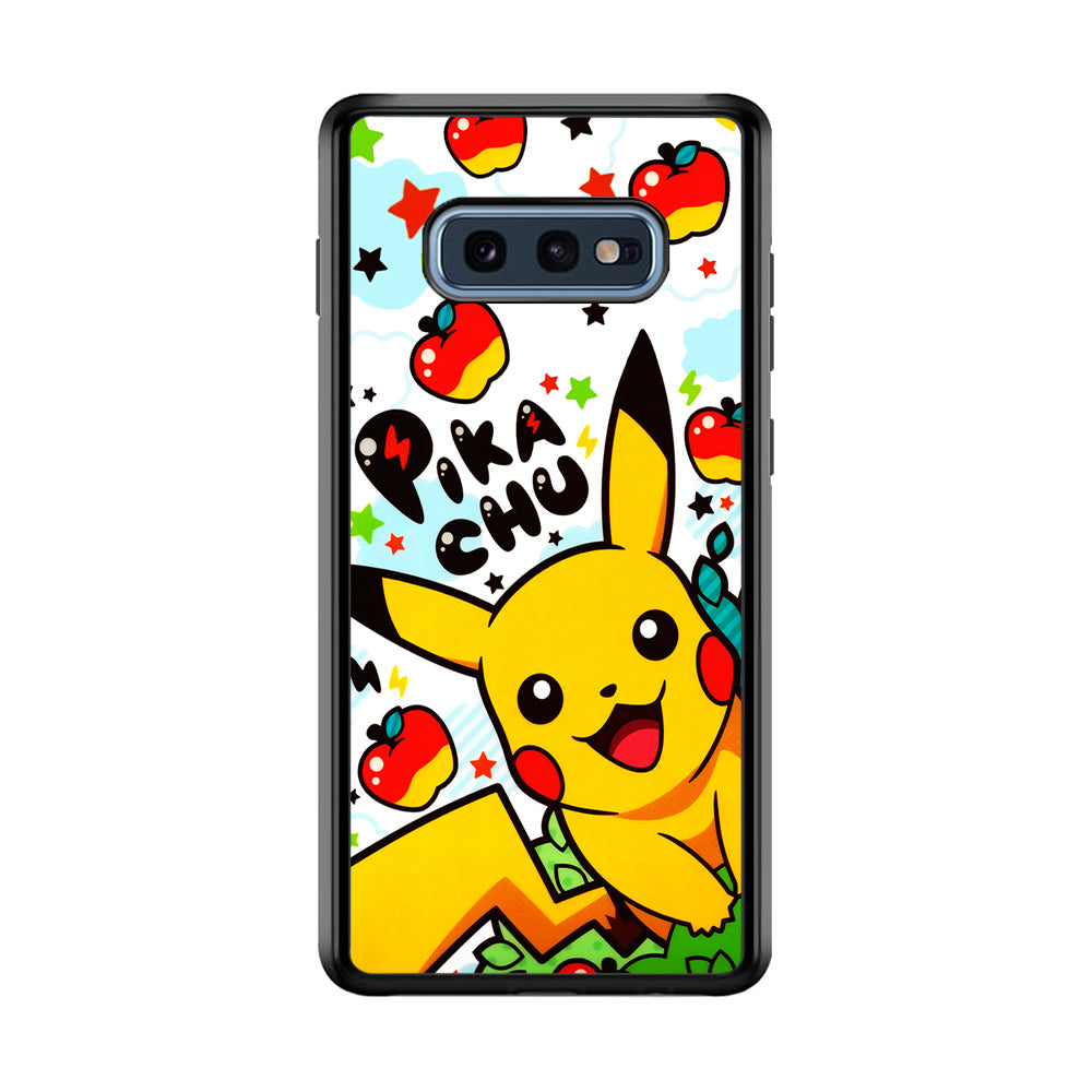 Cute Pikachu and Apple Samsung Galaxy S10E Case-Phone Case-Rubber Black (2D Case)-Altracase