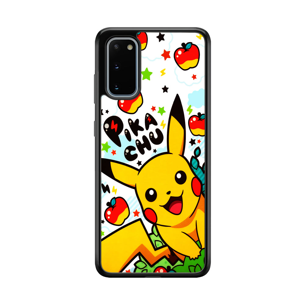 Cute Pikachu and Apple Samsung Galaxy S20 Case-Phone Case-Rubber Black (2D Case)-Altracase