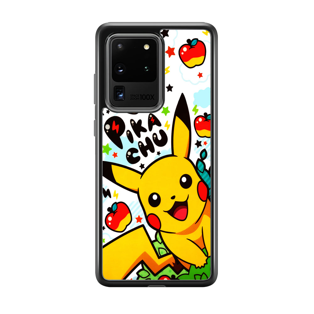 Cute Pikachu and Apple Samsung Galaxy S20 Ultra Case-Phone Case-Rubber Black (2D Case)-Altracase